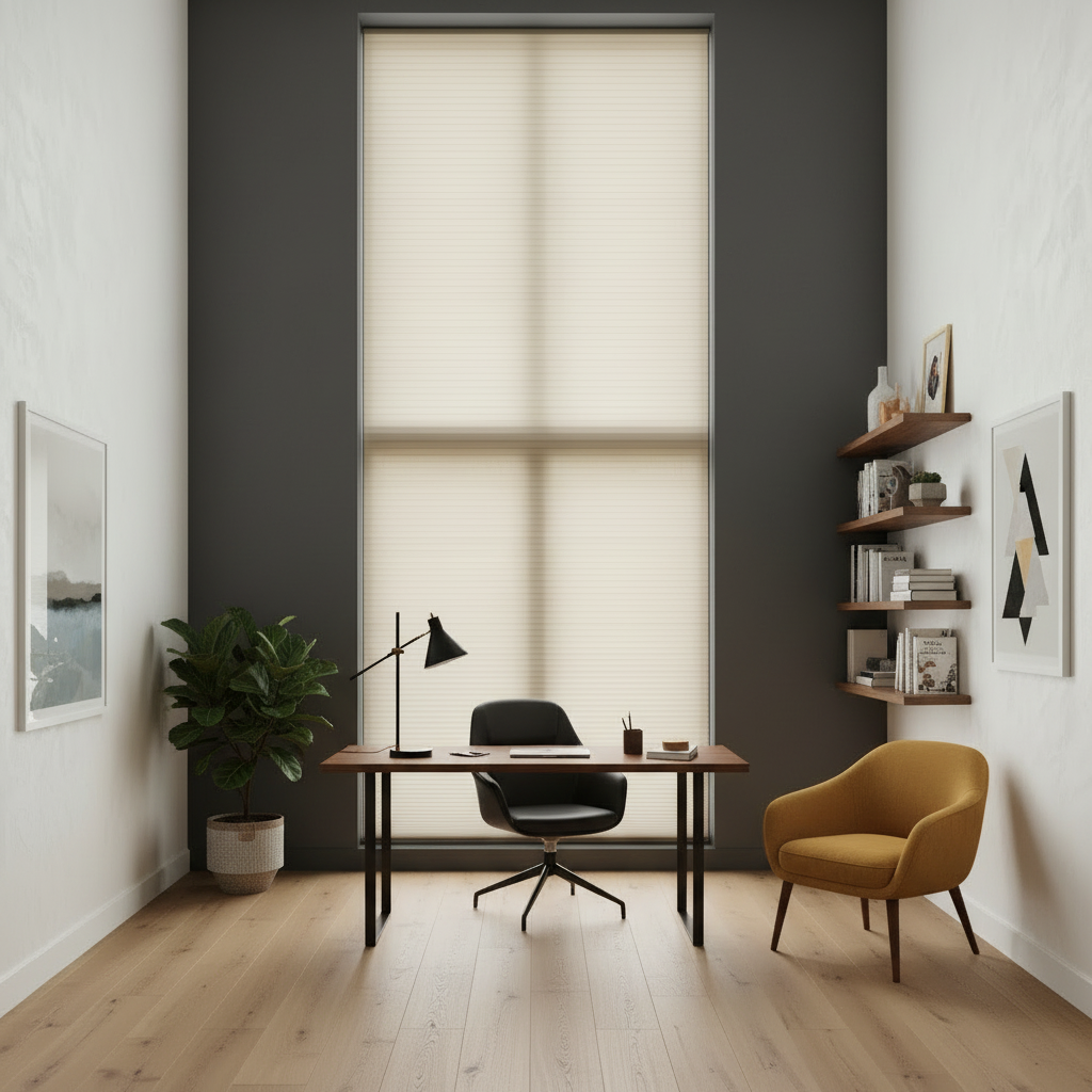 Eletrisches Plissee im Arbeitszimmer